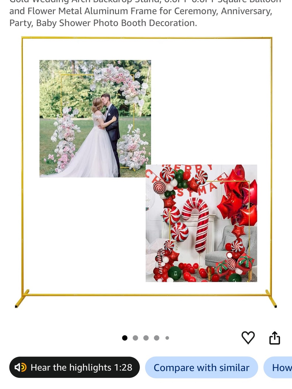 Amazon Gold Party & Photo Backdrop Arch Frame